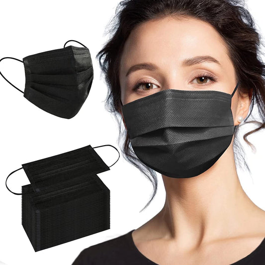 Disposable Face Mask Black 3 Protective Layers, Nose Pin Cover